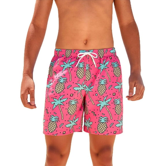 Hiijoy Big Boys Hawaii Beach Shorts Pineapple Print Drawstring Active Shorts, Sizes 9-10Y