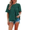 thumbnail image 2 of Franhais Women Summer Chiffon T-shirts Solid Color Lace Loose Casual Flared Short Sleeve Tops Streetwear for Daily, 2 of 4