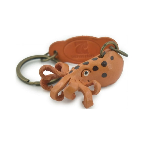 Octopus, Key Chain, Leather, Marine Mollusc, Octopoda, Octopi, Brown, Hand Made, Keychain, Thailand, Key Fob, Keys, Lifelike Model, Gift, 2" THL07 BB69