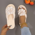 thumbnail image 3 of Rokment Flower Platform Flip Flops for Women Beach Boho Comfortale Chunky Mid Heel Memory Foam Slip on Dress Sandals Waterproof Quick-Dry Slides Slippers Indoor Outdoor White Size 9.5, 3 of 9