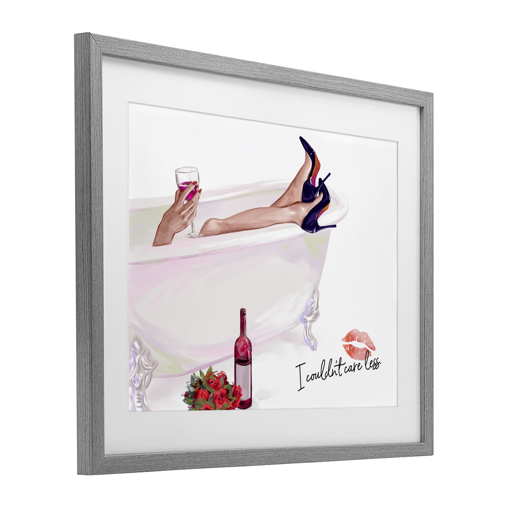 Couldn't Care Less Tub Gray Framed Print Under Glass, design by Ziwei Li