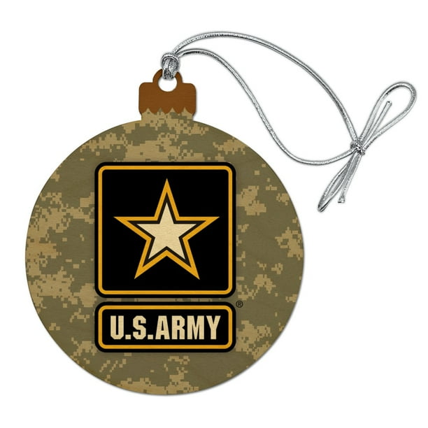 U.S. Army Logo on Camo Wood Christmas Tree Holiday Ornament