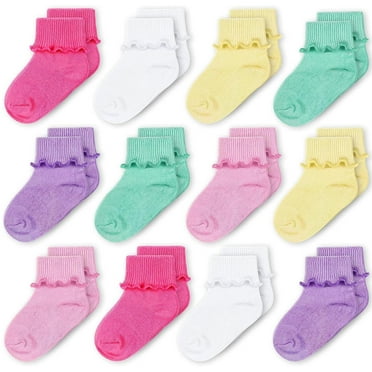 CozyWay Toddler Ruffle Socks Baby Girl Turn Cuff Ankle Comfy Cotton Socks Infant - 9-24 Months Multi Color Yellow - 12 Pack