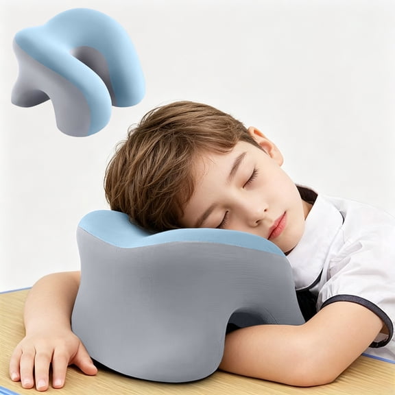 romoty Ergonomic Desk Nap Pillow Memory Foam, 10.2 x 9.8 Inches Blue Face Down Sleeping Cushion with Arm Rest Hole for Office School Desk