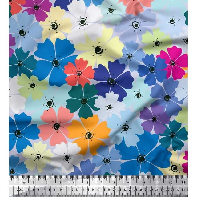 Soimoi Poly Georgette Fabric Artistic Flower Print Fabric by the Yard 52 Inch Wide