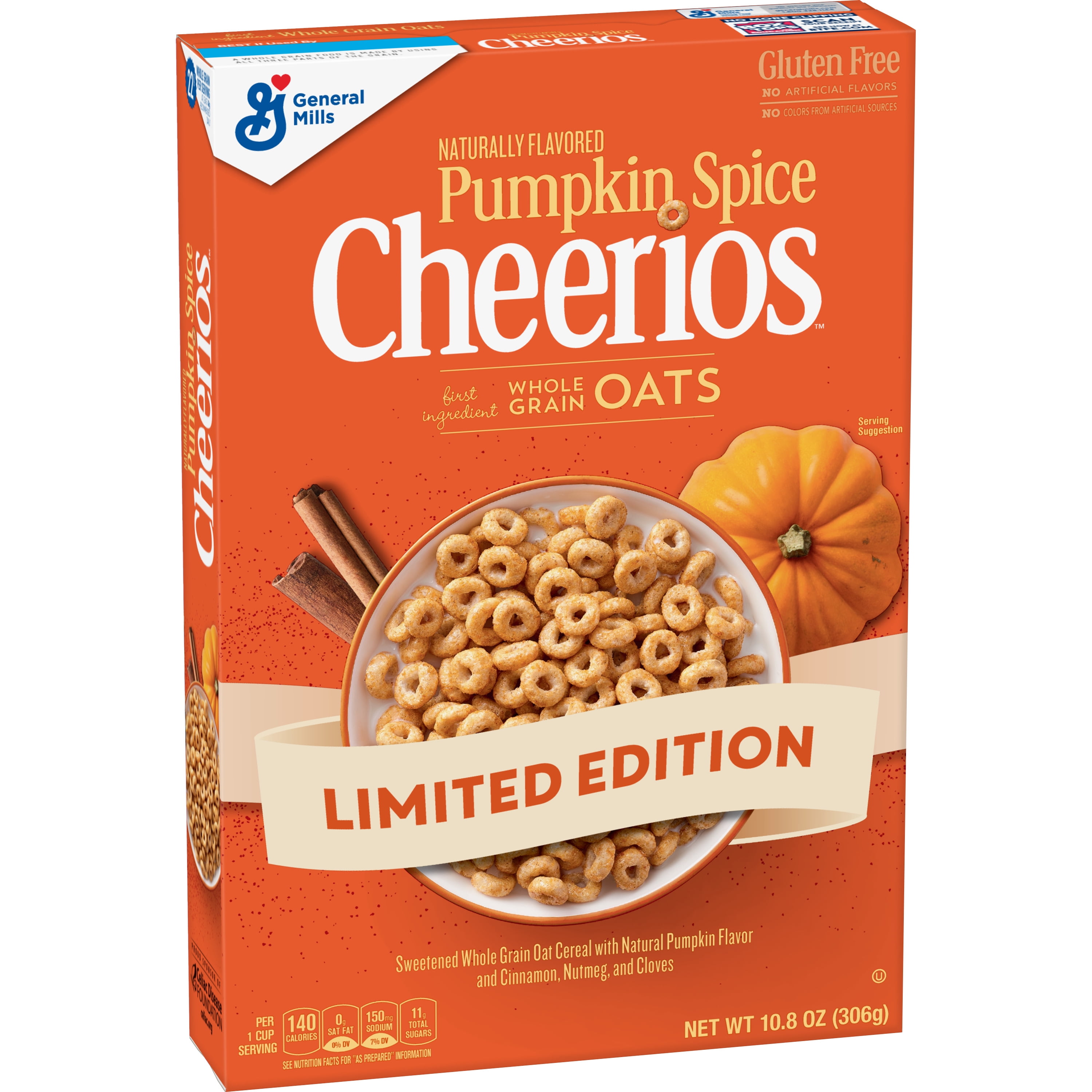 Pumpkin Spice Cheerios, Gluten Free, Cereal with Oats 10.8oz Box