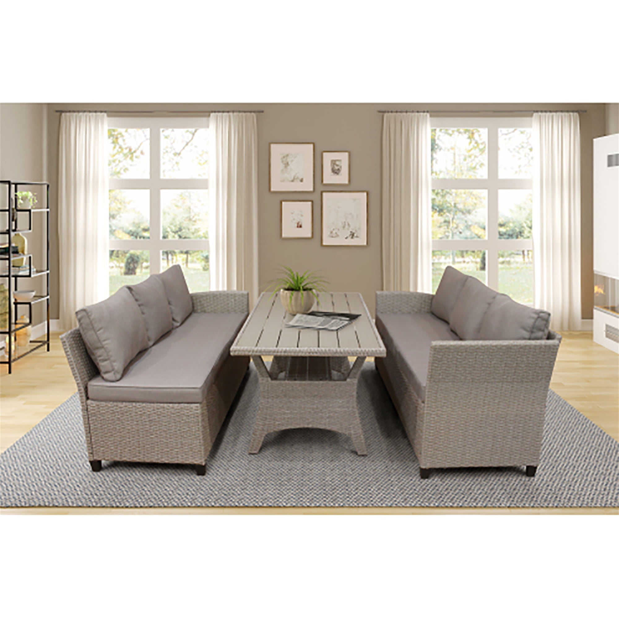 Kadyn Patio Outdoor Furniture PE Rattan Wicker Parlor Set All Weather Sectional Sofa Set with Table and Soft Cushions for Outdoor Patio Seating (Brown) Kadyn Patio Outdoor Furniture PE Rattan Wicker Parlor Set All Weather Sectional Sofa Set with Table and Soft Cushions for Outdoor Patio Seating (Brown)