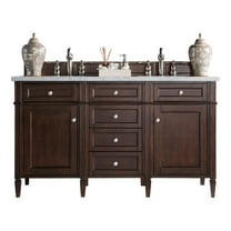 James Martin Vanities 60" Burnished Mahogany Double Vanity w/ 3 CM Eternal Jasmine Pearl Quartz Top