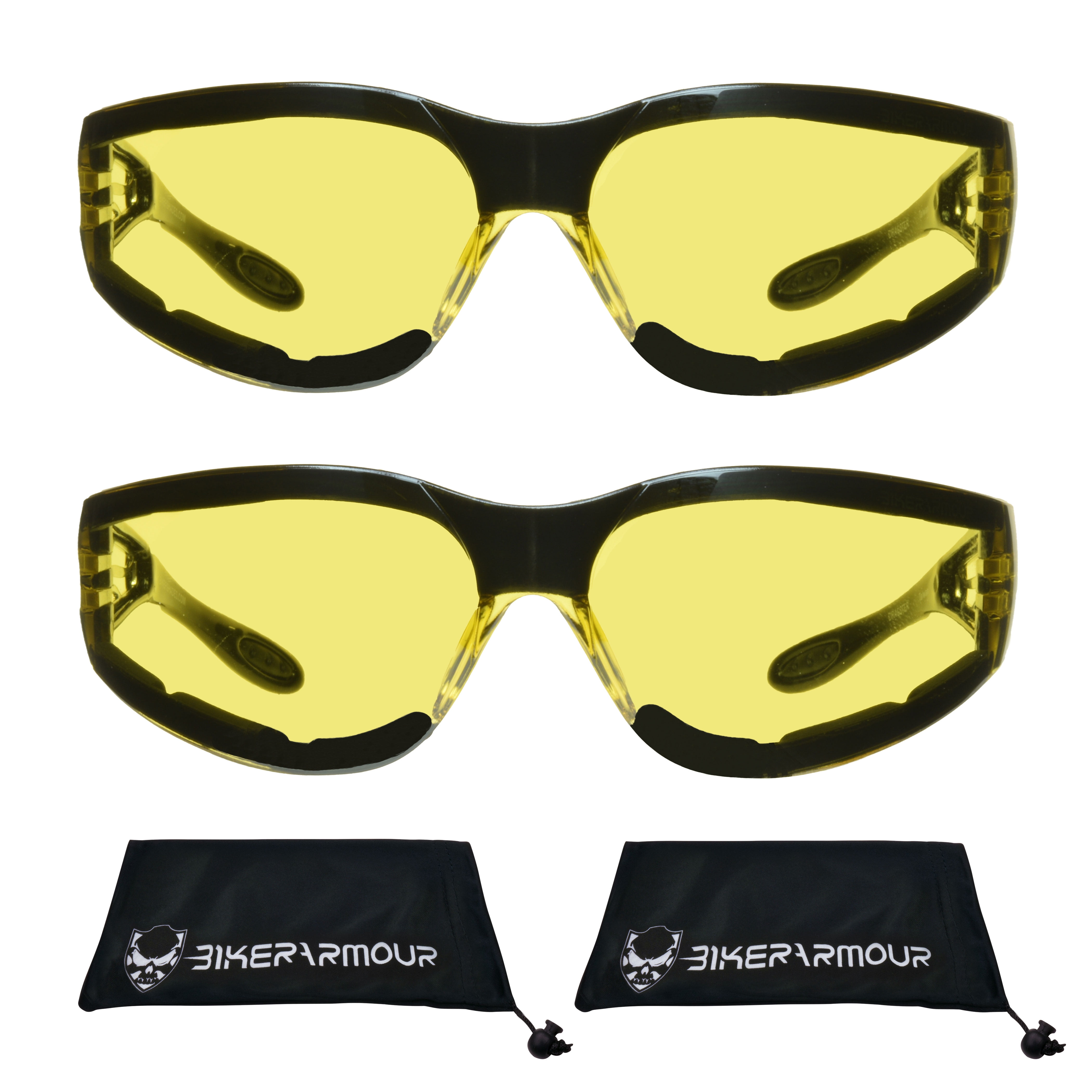 Chopper Motorcycle Riding Sunglasses Goggles Foam Pad StrapYellow Clear Grey 