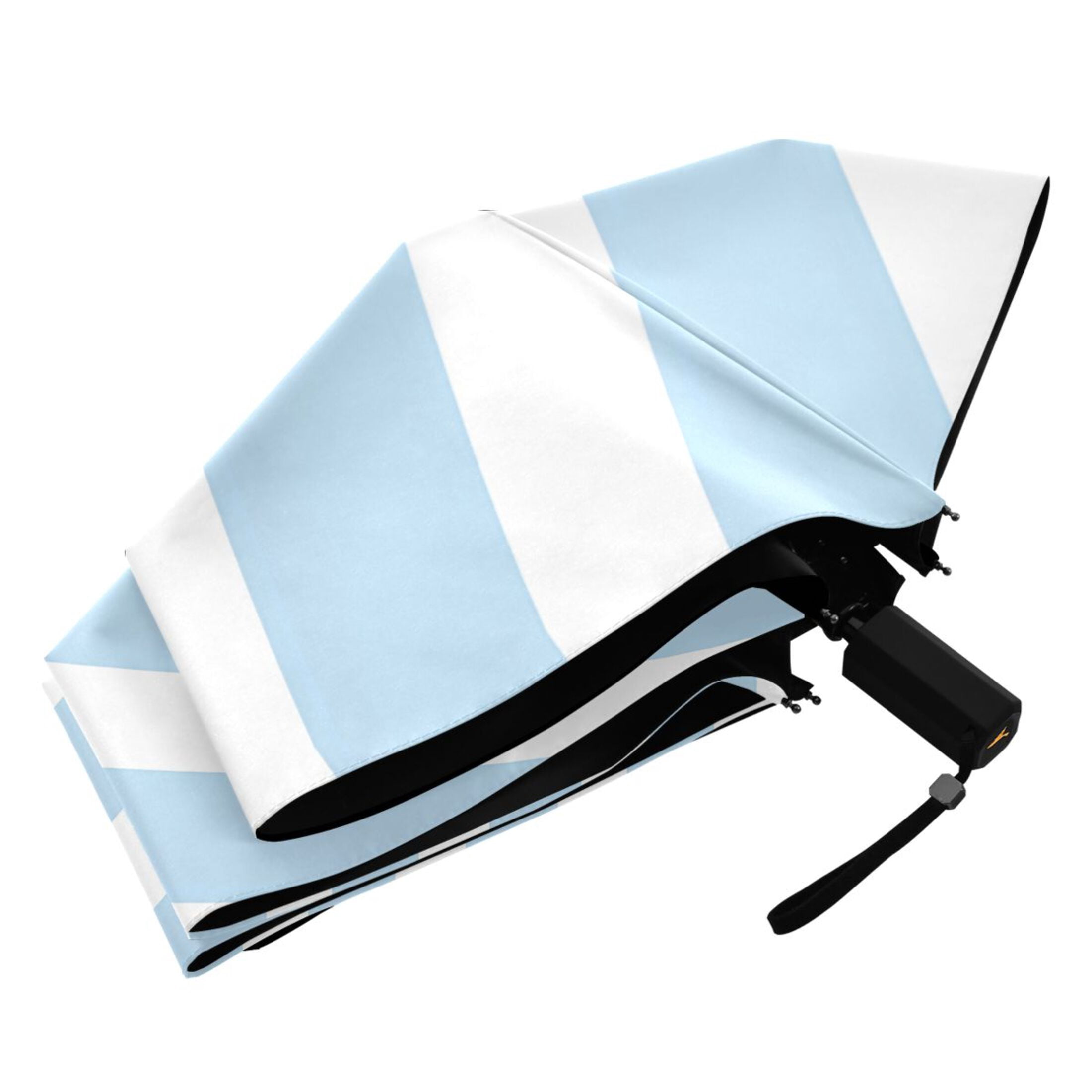 Light Blue and White Stripes Compact Sun Umbrella Windproof Travel Umbrellas for Rain Strong Portable UV Protection