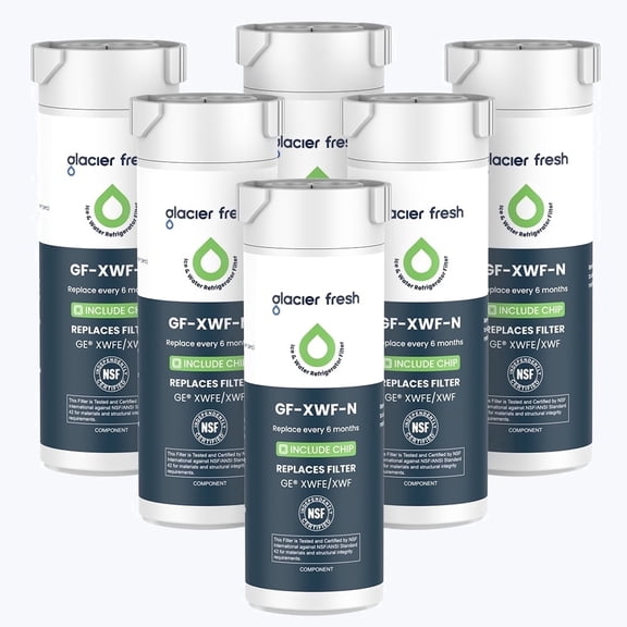 Glacier Fresh XWFE Water Filter, Replacement for GE XWFE, XWF Genuine Ge Refrigerator Compatible with GE French-door - 6 Pack(with chip)