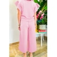 thumbnail image 2 of Women's Pink Textured Ruffled Sleeve Zipped Top and Wide Leg Pants Set | [ZhiHiMeRi] | (US 12-14)L, 2 of 6