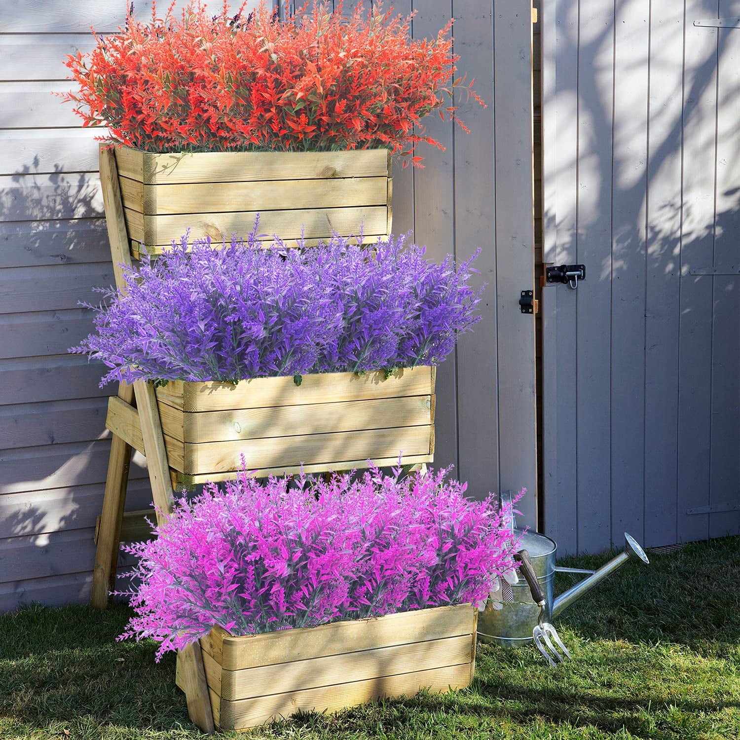 12 Bundles Artificial Lavender Flowers Outdoor Fake Flowers for Decoration UV Resistant No Fade Faux Plastic Plants Garden Porch Window Box Décor (Purple)