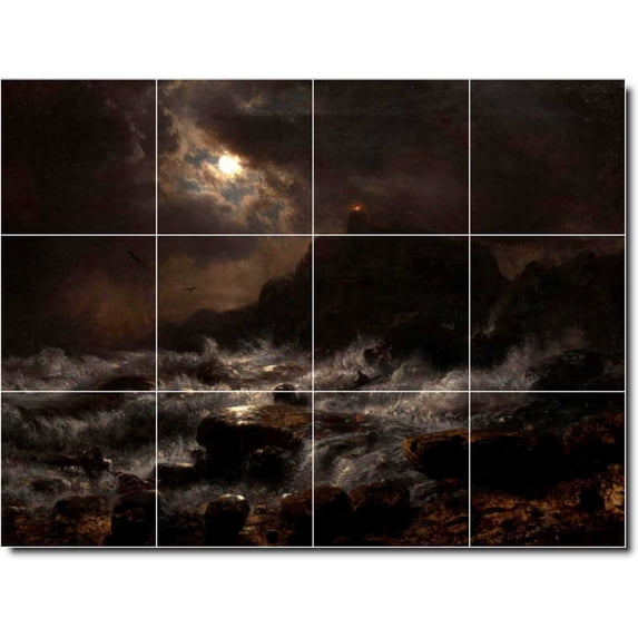 Ceramic Tile Mural-Andreas Achenbach Waterfront Painting 90. 17" w x 12.75" h using (12) 4.25 x 4.25 ceramic tiles