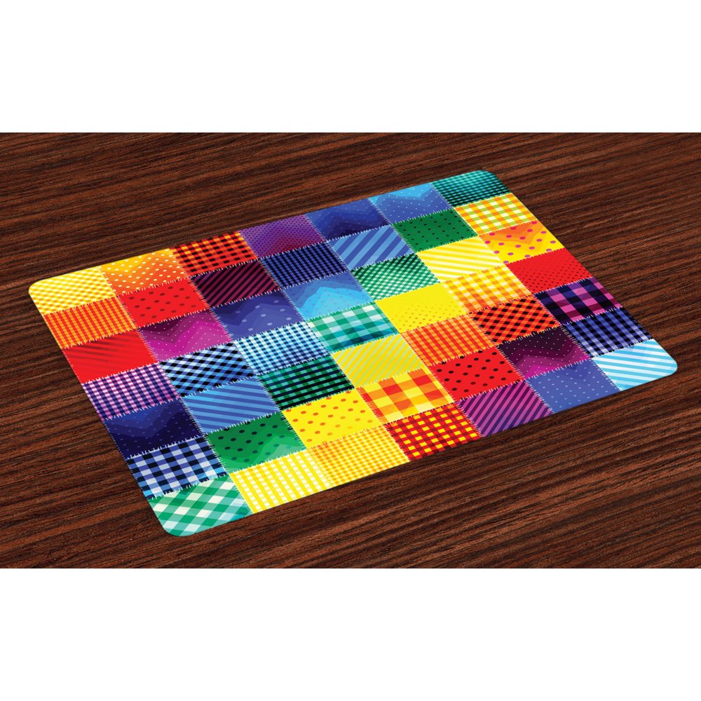 Abstract Placemats Set of 4 Rainbow Colored Square Shaped Diverse
