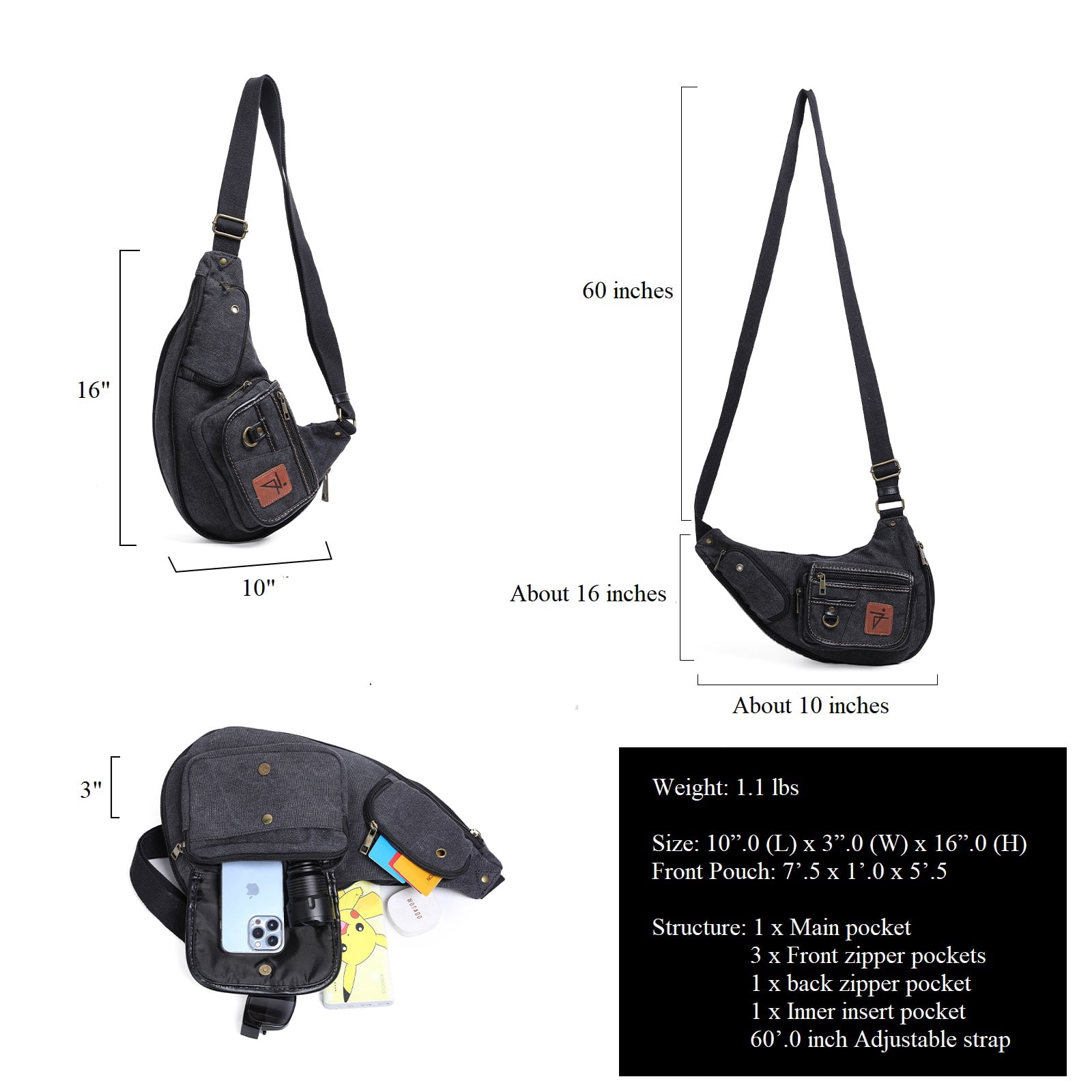 Canvas Zipper Shoulder One Strap Sling Bag for Men's, Travel, Hiking Daypack, Juzar Tapal Collection