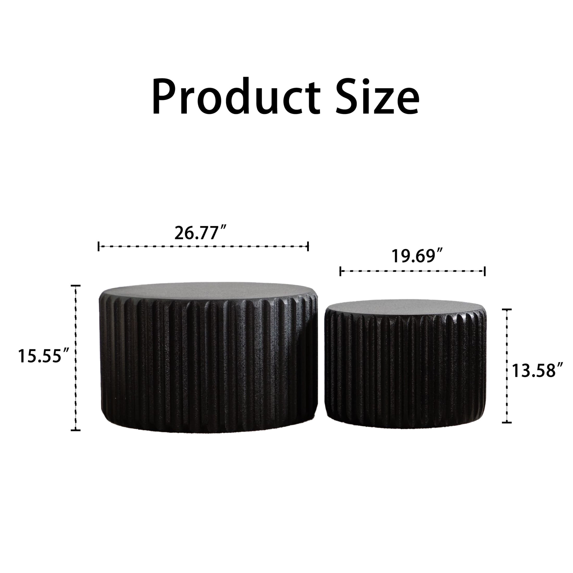 Noble House Elul Scalloped Round Coffee Table Set, 2-Piece Nesting Design with Elegant Curved-Edge Shape, Black