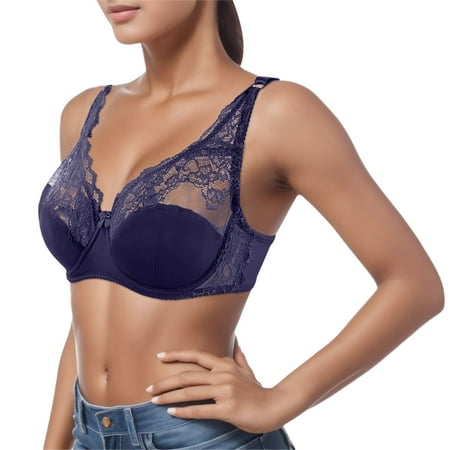 PEASKJP Women s Plus Size Minimizer Seamless Plunge Demi Padded T-Shirt Bra Tshirt Bras for Women  Dark Blue 85C