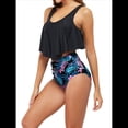 thumbnail image 3 of Traje de Baño de Bikini con Volantes para Mujer, Parte Inferior de Cintura Alta, Talla Grande, Tankini. Negro y Azul M, 3 of 8