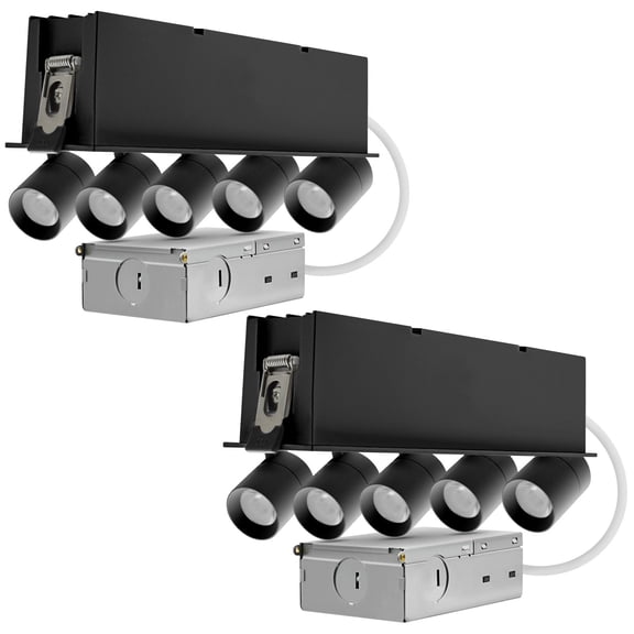 LUXRITE 5-Head Adjustable Recessed LED Light, 5CCT, 15W, 1000LM, 355 Rotation & 80 Tilt Dimmable IC Rated Black 2 Pack