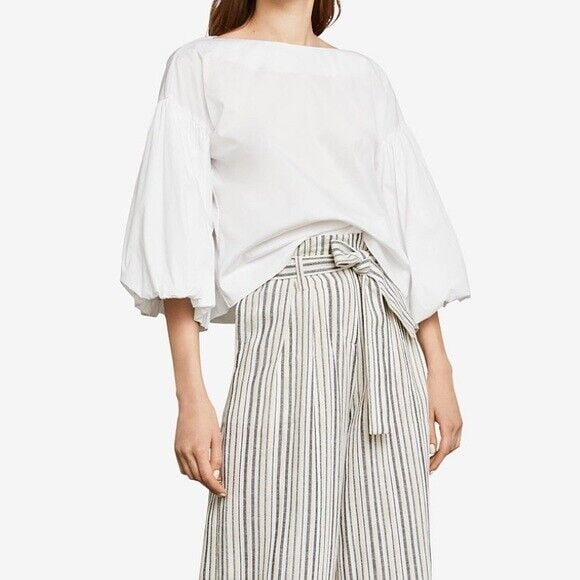 BCBGMAXAZRIA Women's Long Bell Sleeve Cotton Top In White Size S $208