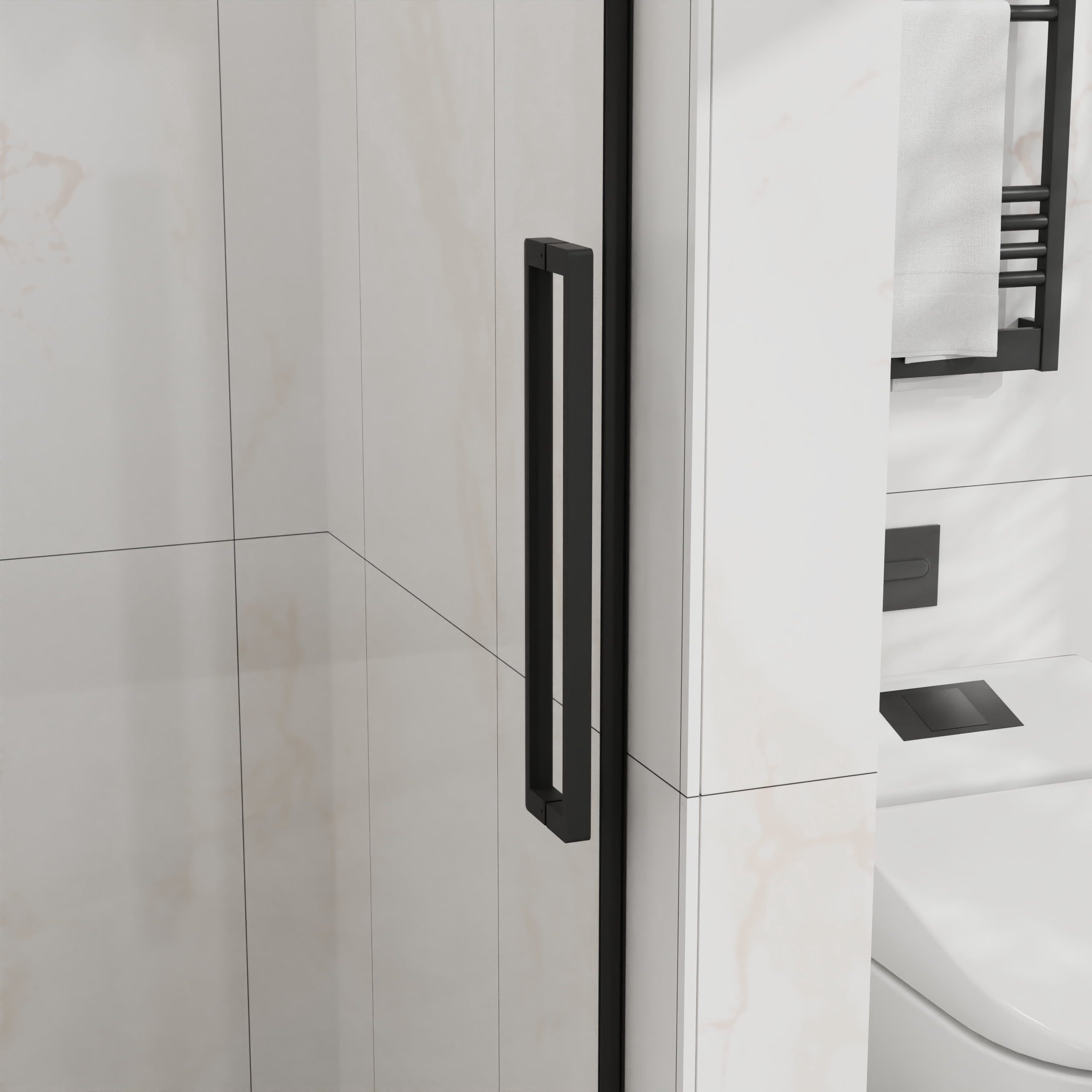 Frameless Shower Door, 48" W x 72" H Sleek Silent Sliding Glass Door, 1/4" (6mm) Thick Tempered Clear Glass with Easy-clean Coating, Heavy-Duty 304 Stainless Steel, Matte Black02