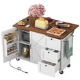 thumbnail image 2 of K&K Îlot de Cuisine Style Ferme de 54,5 Pouces avec Prise de Courant, Îlot de Rangement de Cuisine avec Étagère de Rangement Interne, Rallonge Rabattable, Porte-Épices, Chariot de Cuisine Roulant sur Roues, pour Cuisine, Blanc (un Paquet), 2 of 16