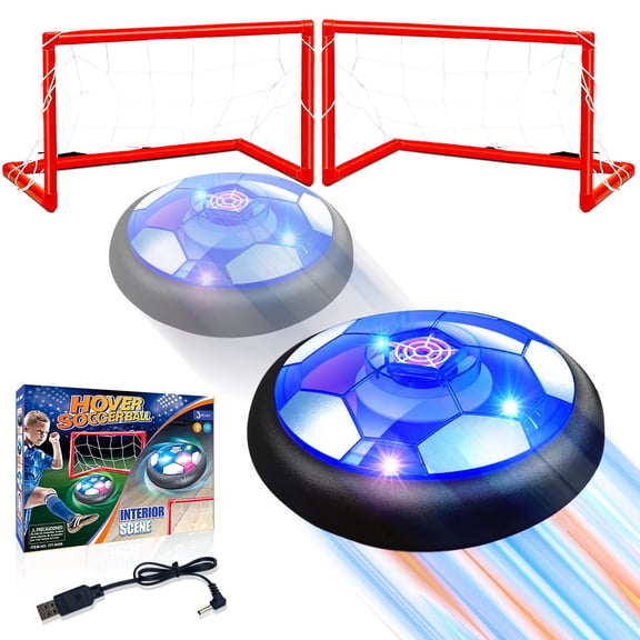 WIDELAND 2 in 1 Hover Soccer Ball Set, USB Rechargeable Air Power Soccer Kids Toys with LED Lights and Foam Bumper Protection, 2 Goals for Boys and Girls Ages 3  Indoor/Outdoor Games
