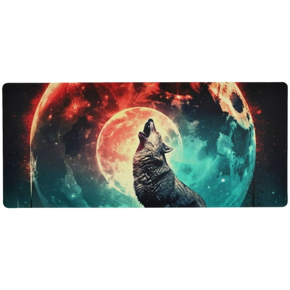 JSTEL Wolf Howling under Moon Large Gaming Mouse Pad Big Mousepad Mice Keyboard Mat with Non-Slip Rubber Base for Computer Laptop Home & Office, 31.5 X 11.8 inch