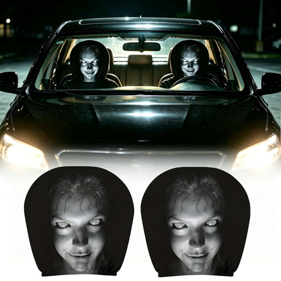 2 Pack Car Headrest Covers with Ghost Face, Upgraded Snug Fit Auto Seat Protector, Soft Breathable Polyester Spooky Halloween Vehicle Interior Decor Accessories for Cars Trucks SUVs