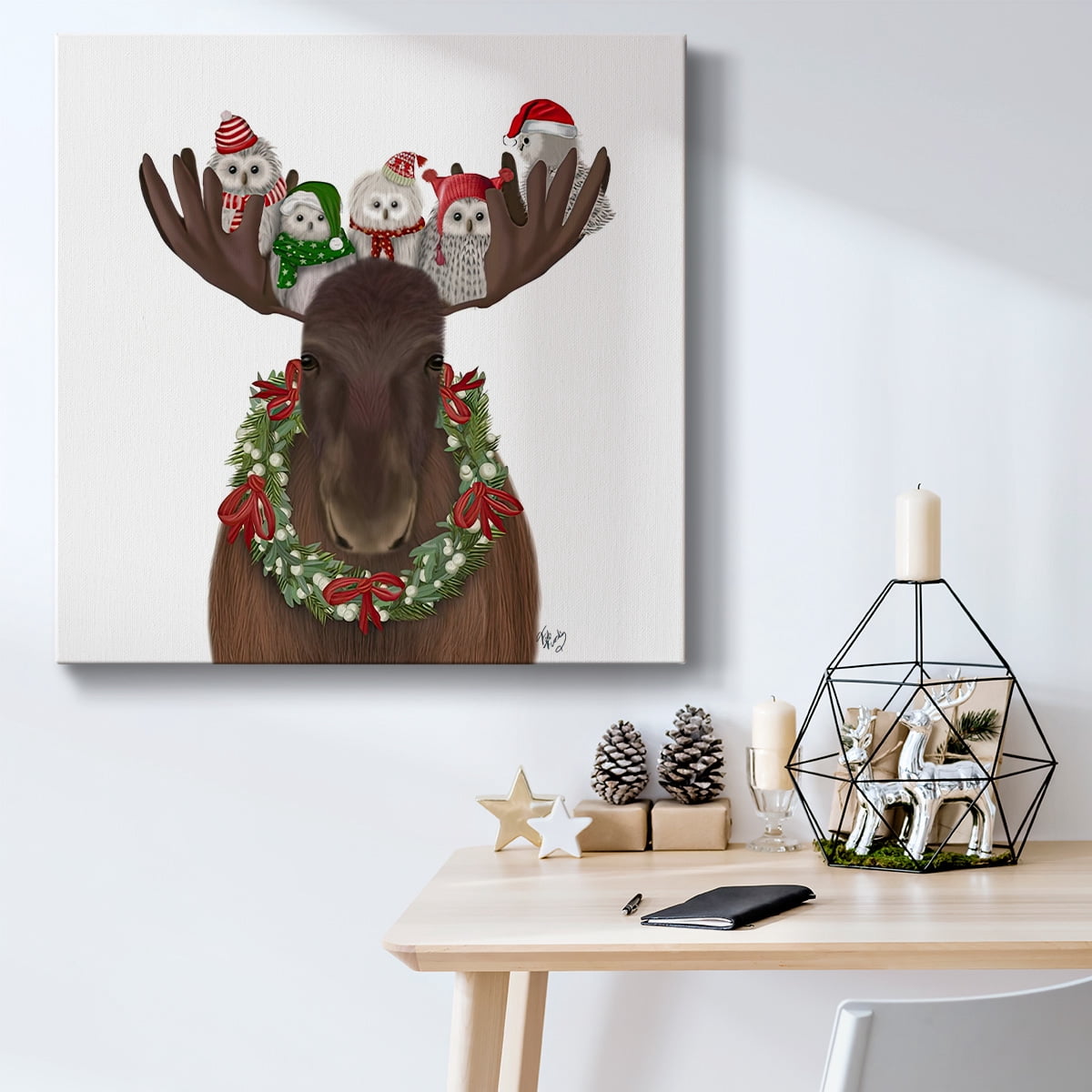 Christmas Moose and Christmas Owls Forward- Gallery Wrapped Canvas
