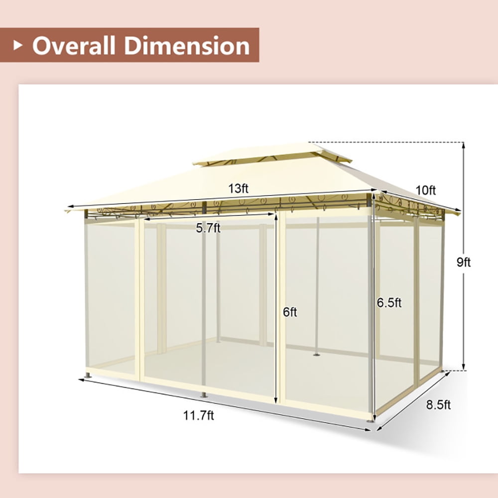 Aimee Lii 10 x 13 Feet Tent Canopy Shelter with Removable Netting Sidewall, Backyard Canopy Gazebo for Party Wedding BBQ Events, Beige