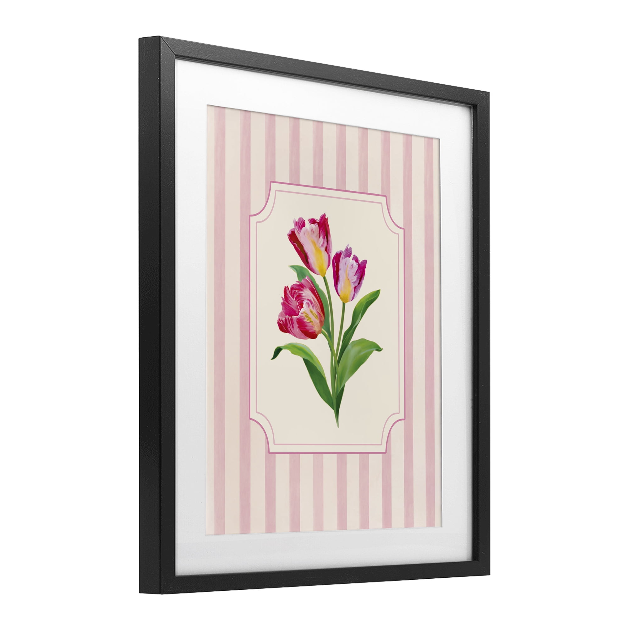 Stupell Industries Magenta Tulips over Stripes Black Framed Print Under Glass, design by Diane Neukirch