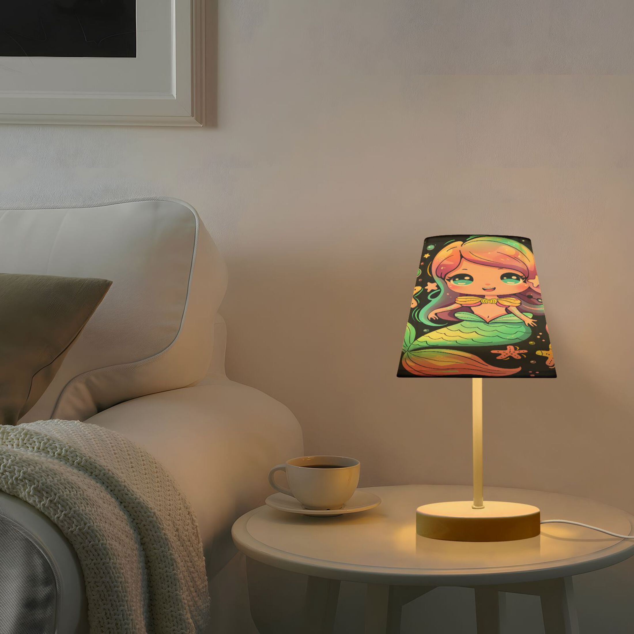 Cartoon Cute Mermaid Desk Lamp LED Table Nightstand Lamps with 3 Color Temperatures for Home Bedroom Living Room Decor 8x12