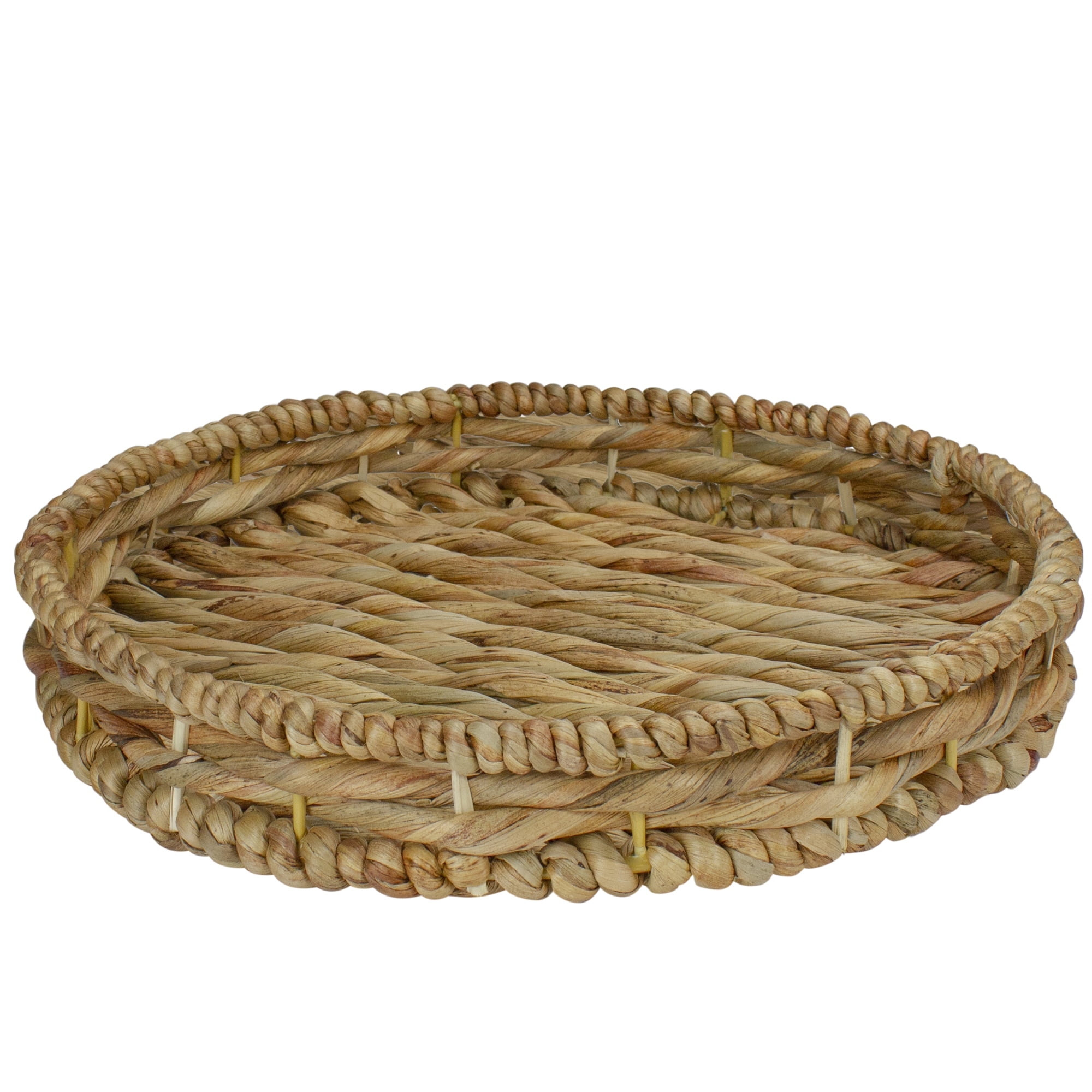 Northlight Set of 3 Round Natural Woven Water Hyacinth Serving Trays 16"