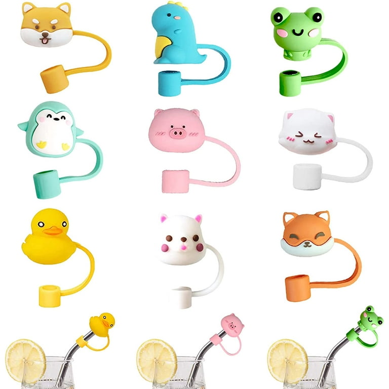 9pcs Cute Straw Tips Cover Straw Covers Cap For Reusable Straws Straw  Protector Cute Holiday Style (Cute Animals) 