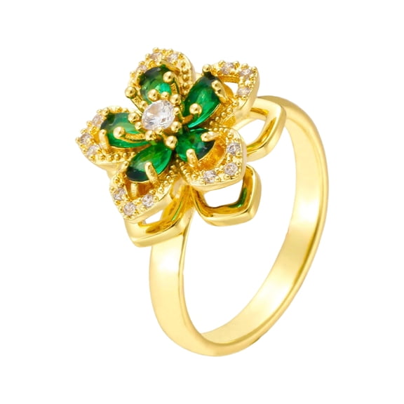 Rotatable Flower Ring Women Spinning Fidget Ring with Crystal Adjustable Green Floral Jewelry Fashion Accessory Stress Relief Ideal Gift Valentine's Day Birthday Friendship 0.75 x 0.75 x 0.63 inches