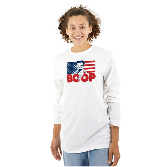 Betty Boop American Flag Patriotic Women Plus Size Long Sleeve Tee Brisco Brands 2X