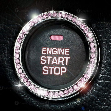 - Chrystal Bling Ring Emblem Sticker - Pink Crystal Bling Car Accessory for Auto Start Engine Ignition Button Key and Knobs
