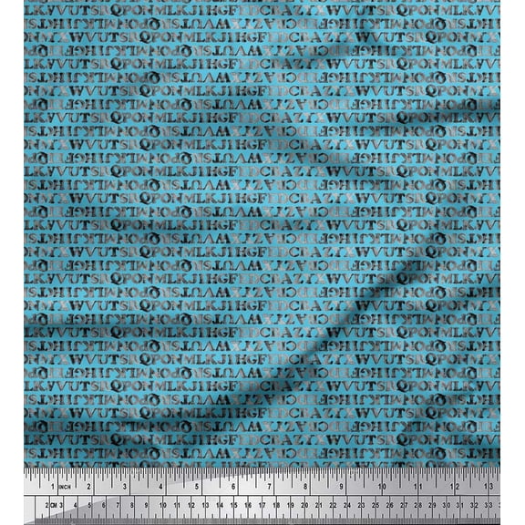 Soimoi Blue Velvet Fabric Stripe & Alphabets Text Printed Fabric 1 Yard 58 Inch Wide