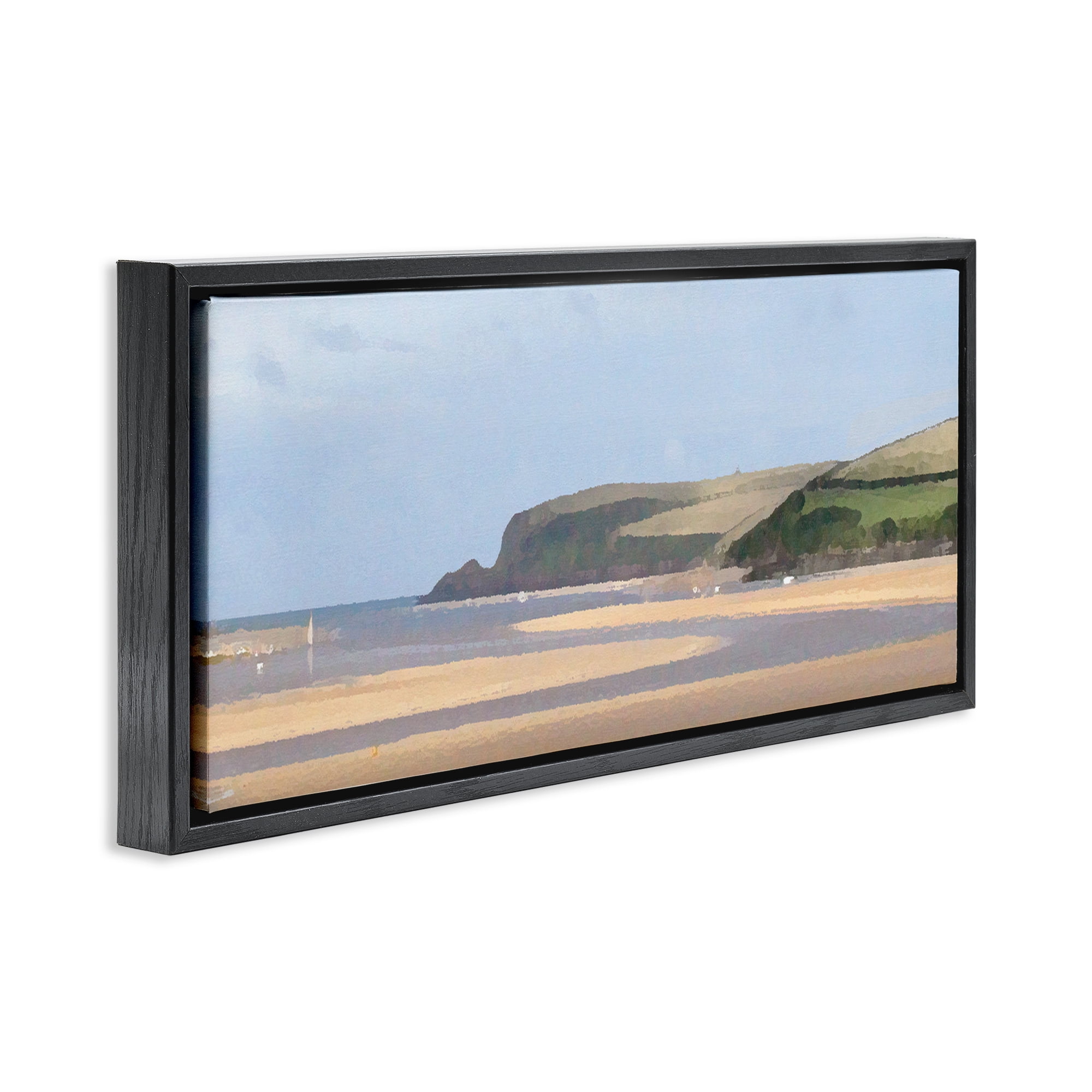 Stupell Industries Sunlit Sands Beach Landscape Painting Black Floater Framed Canvas Art Print Wall Art, 25 x 11