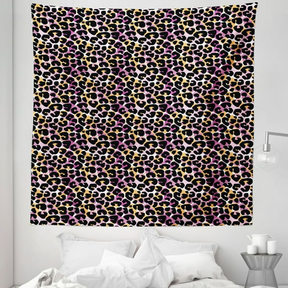Leopard Print Tapestry, Abstract Wild Exotic Animal Skin Pattern in Style with Vibrant Color, Fabric Wall Hanging Decor for Bedroom Living Room Dorm, 5 Sizes, Multicolor, by Ambesonne
