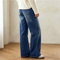 thumbnail image 5 of IUYRTFE Women's Straight Leg Denim Jeans with Drawstring Elastic Waist and Pockets Casual Relaxed Fit Long Pants, 5 of 6