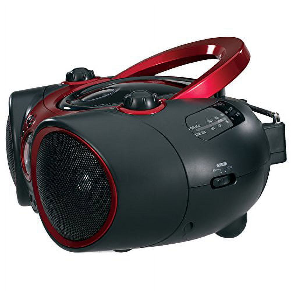 Jensen CD-490 Portable Boombox, AM/FM Radio, Aux Line-In, Red