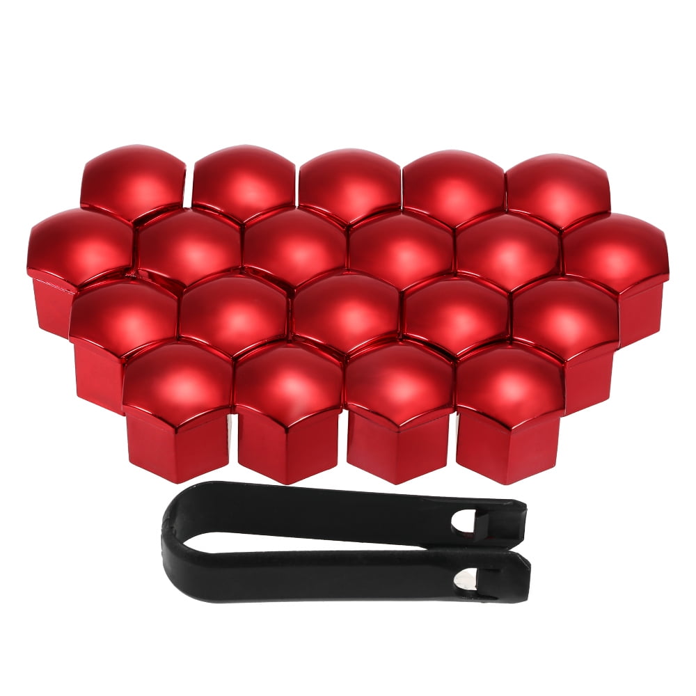 17mm Fuzbaxy 20Pcs Red Universal Vehicle Car Wheel Lug Bolt Nut Covers Caps Removal Tool for Anti-Rust Hub Screw Protector Car Accessories 