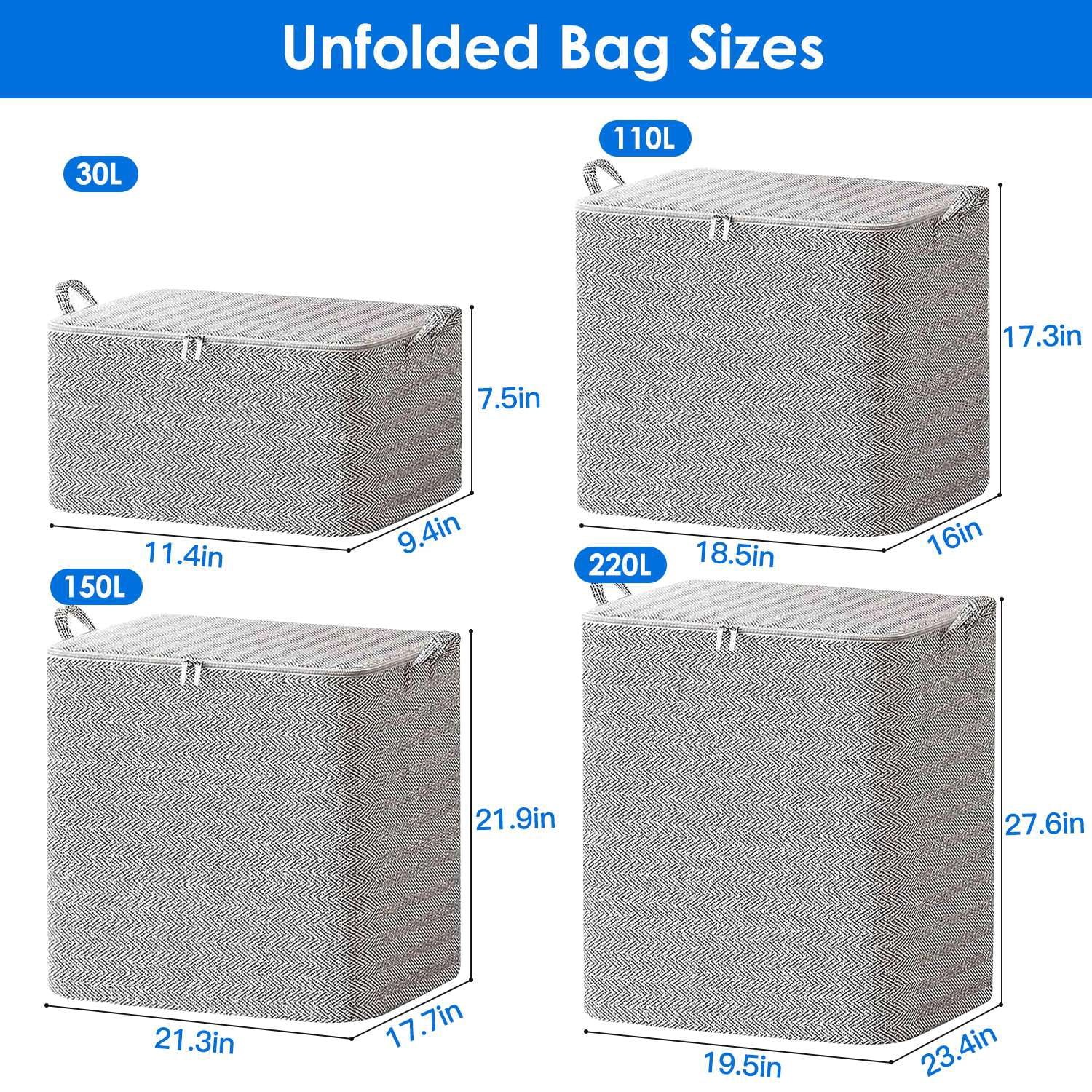 Astoutdoor Foldable Clothing Storage Bags, Non-Woven Fabric Closet Organizers, 4 Pack, 8-58 Gallon, with Handles, Dust-Proof Cover and Zipper