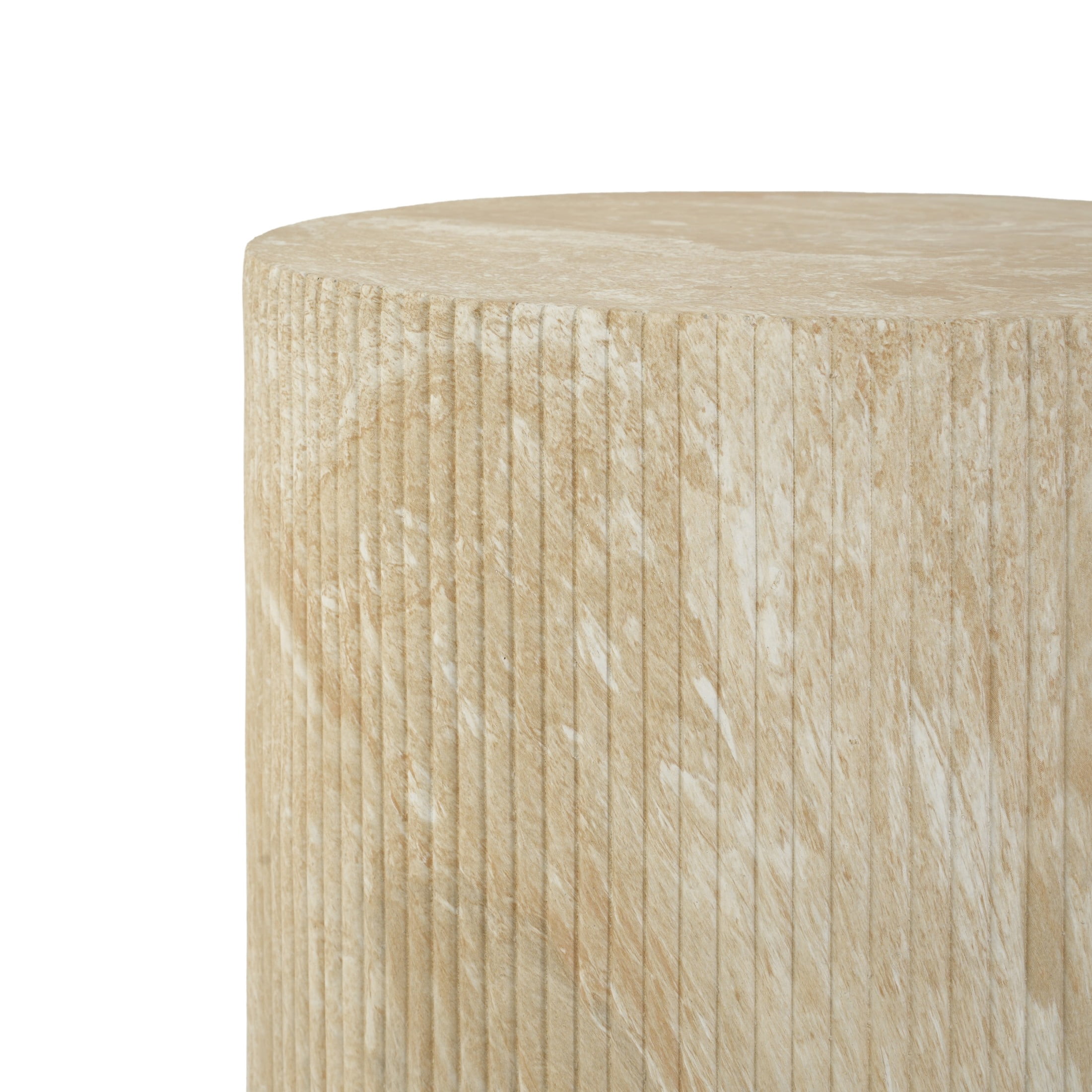 Christopher Knight Home Minimalist Ribbed MGO Side Table, Lightweight Concrete, Indoor/Outdoor, Travertine