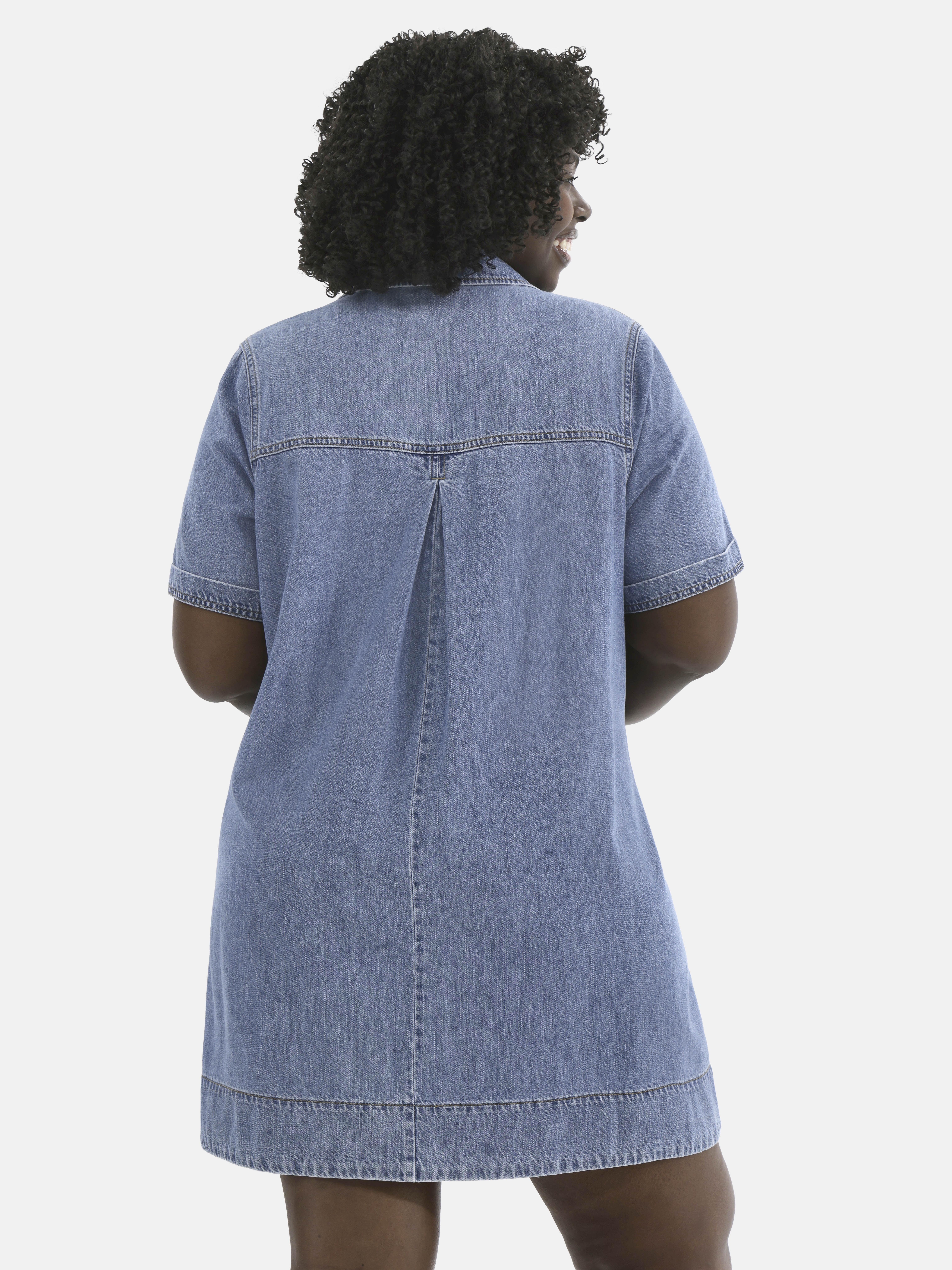 Terra & Sky Women's Plus Denim Mini Popover Shirt Dress, Sizes 0X-5X