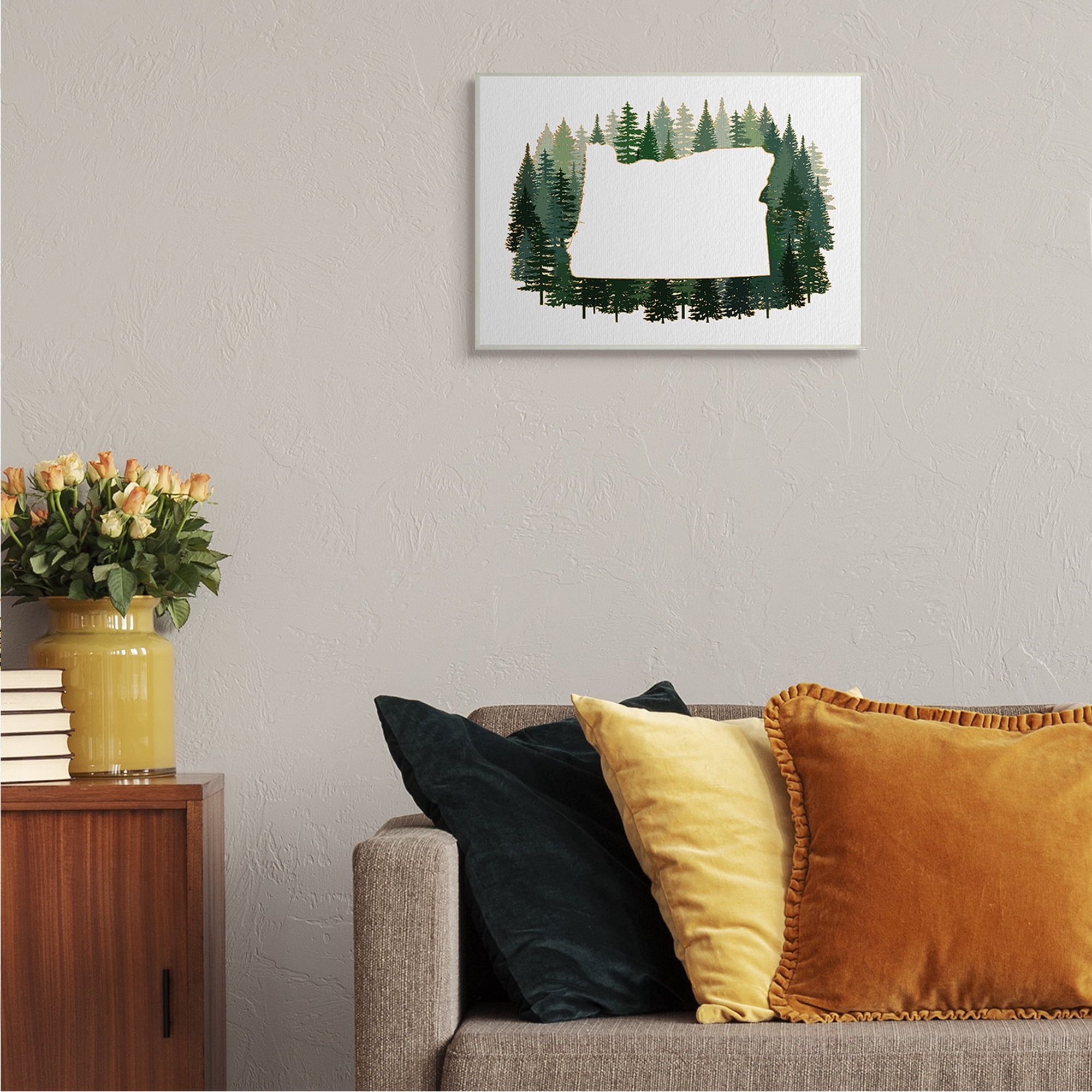 Stupell Industries Oregon State Outline Green Pine Tree Forest Town & City Painting Unframed Art Print Wall Art, 13 x 19