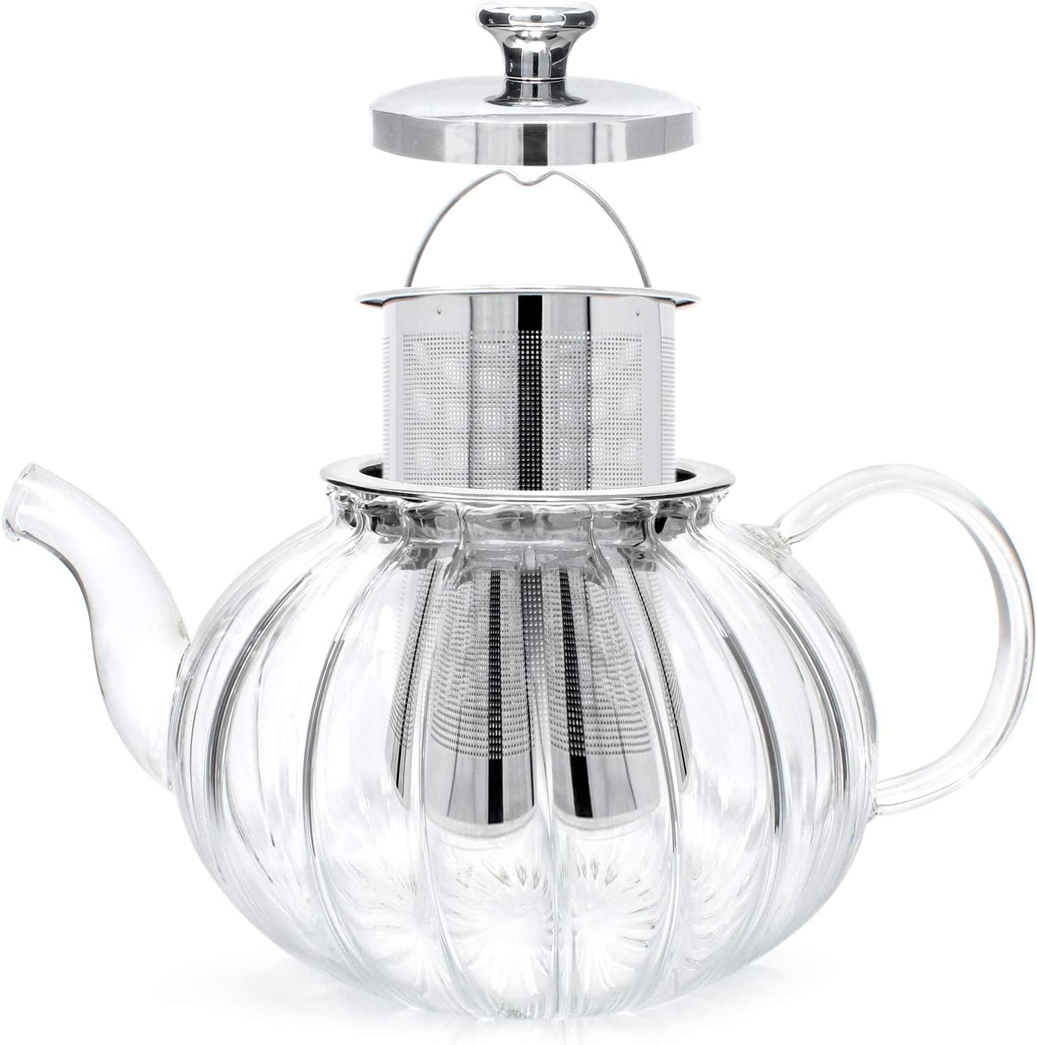 Teabloom Classica Everyday Teapot – Stovetop Safe Glass Teapot – 40 oz /  1200 ml Capacity – Removable Stainless Steel Infuser